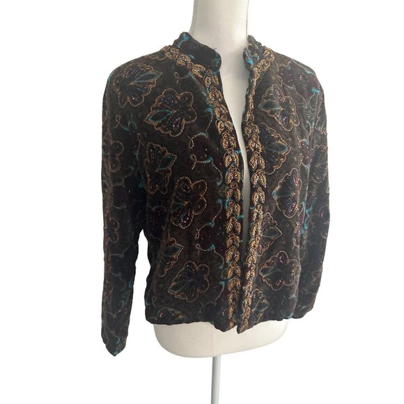 CHICOS Velvet Beaded Jacket Blazer Size Chicos 1 US M 8 - Picture 4 of 6